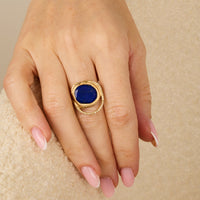 Bague en or jaune sertie de diamant - Lapis-lazuli & Diamant