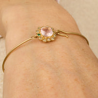 Yellow Gold Bracelet set with Diamonds - Emerald & Pink Quartz