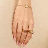 Yellow Gold Diamond Ring - Pink Quartz & Emerald