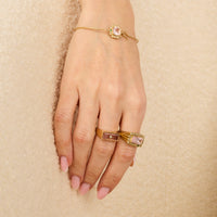 Yellow gold ring set with diamond - Strawberry quartz & Diamond