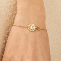 Yellow Gold Bracelet set with Diamonds - Emerald & Pink Quartz