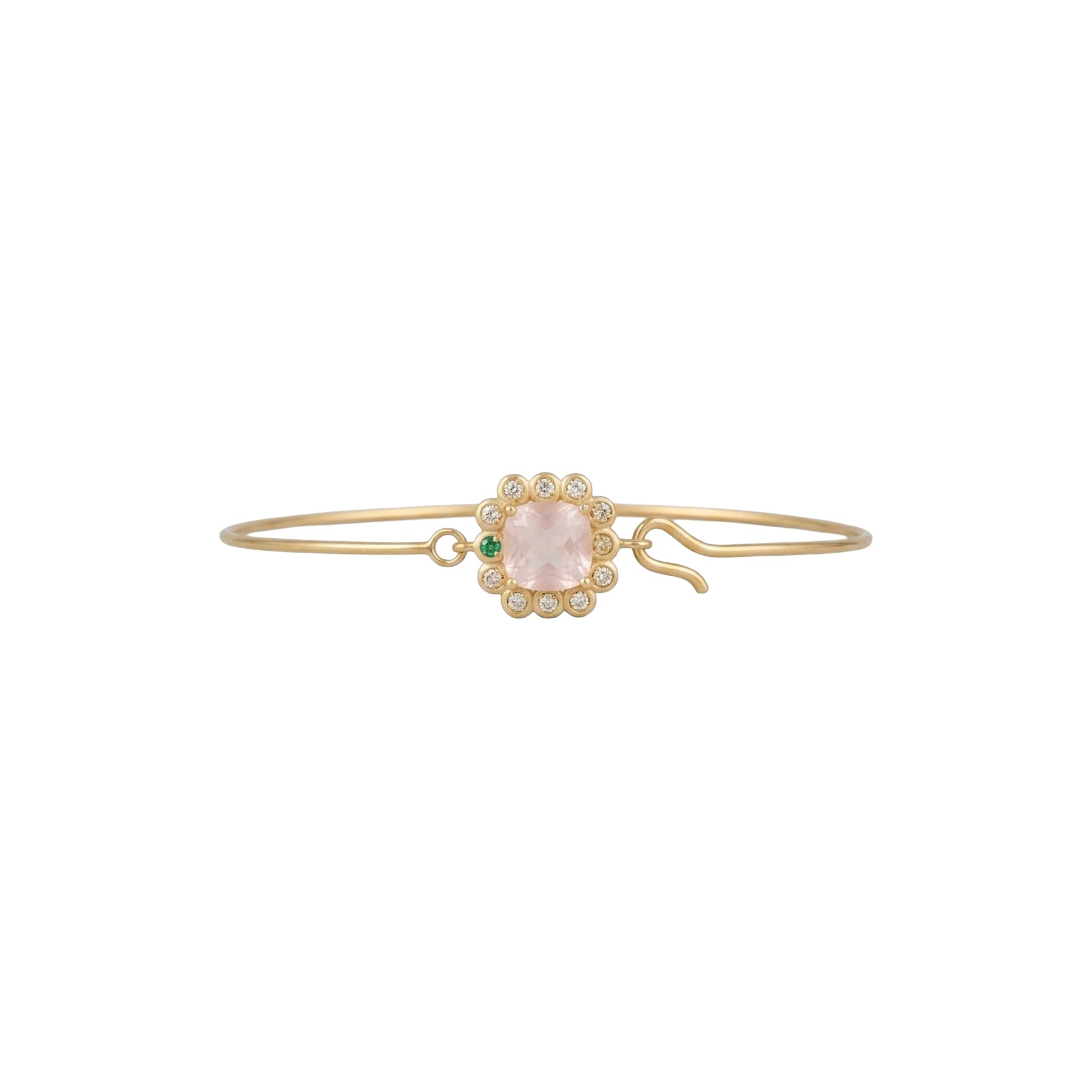 Yellow Gold Bracelet set with Diamonds - Emerald & Pink Quartz