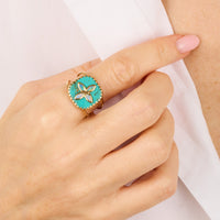 Bague en or jaune - Turquoise & Opale australienne