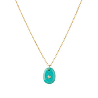 Yellow gold necklace set with diamonds - Turquoise