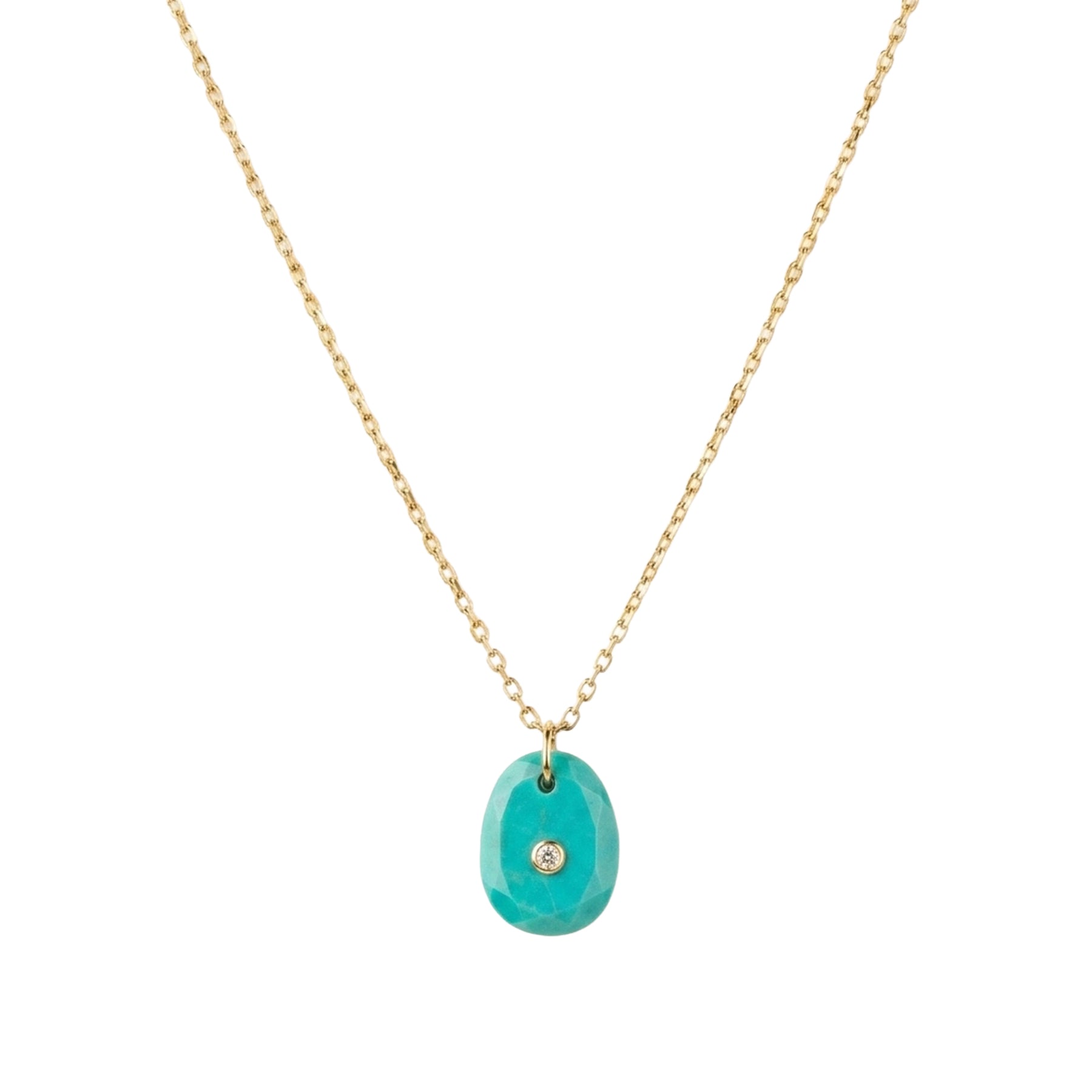 Yellow gold necklace set with diamonds - Turquoise