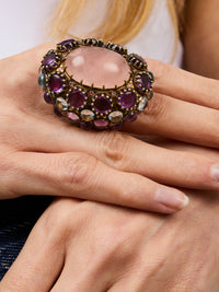 2qty DJV / QTY DISPO : 2-QTY VENDUES : 0-ST : 0% PRIX DJV : 950€ // Vermeil Bague en vermeil serti de pierres semi-précieuses cabochon quartz rose /// RECO : 875€