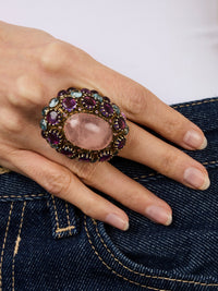 2qty DJV / QTY DISPO : 2-QTY VENDUES : 0-ST : 0% PRIX DJV : 950€ // Vermeil Bague en vermeil serti de pierres semi-précieuses cabochon quartz rose /// RECO : 875€