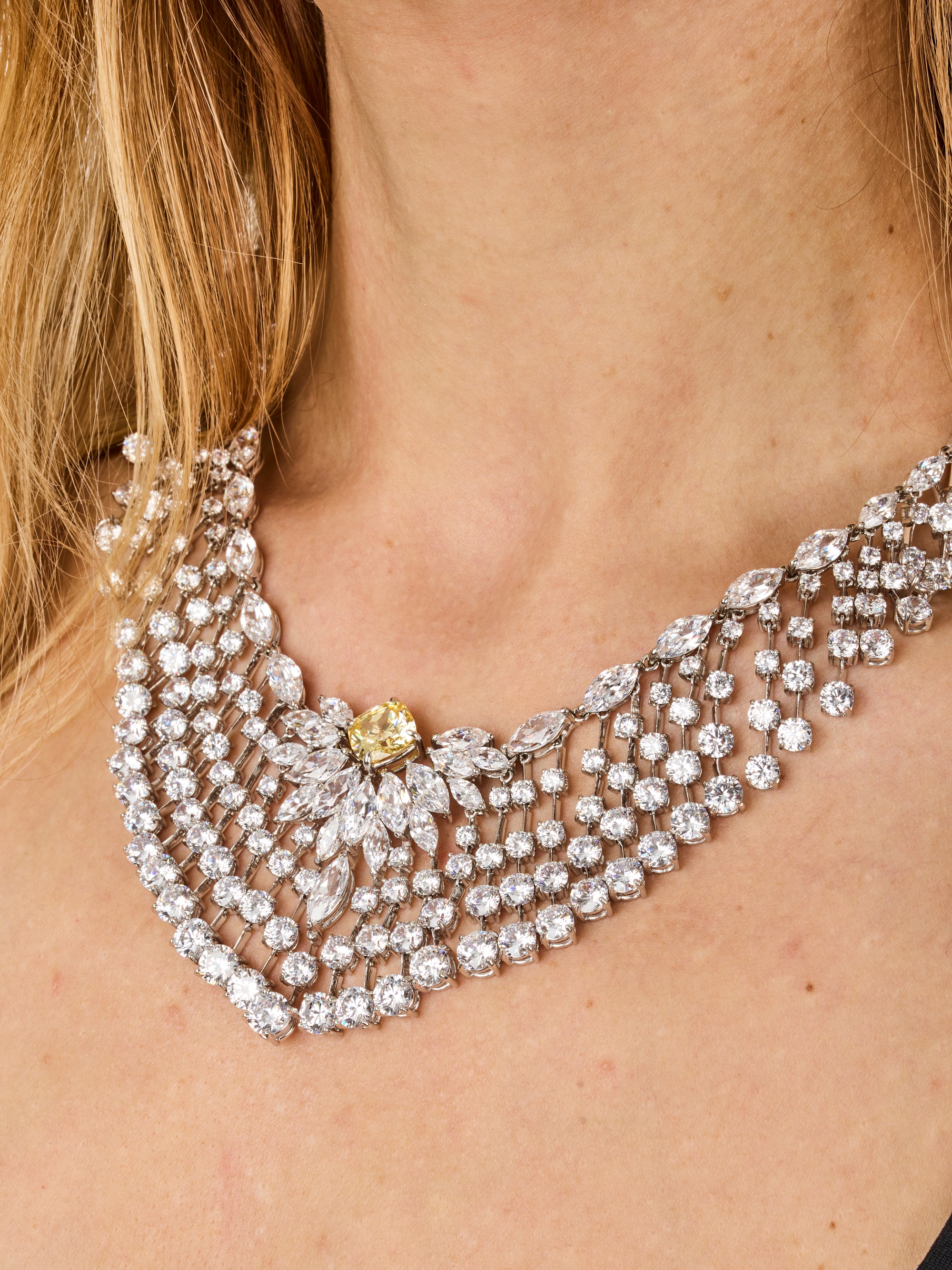 3qty NEW / Argent Rhodié Collier Opéra en argent rhodié serti de Burmalite™ jonquille taille coussin 10mm // RECO : 2135€