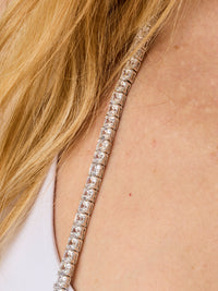 1qty NEW / Argent Rhodié Sautoir 90cm serti de Burmalite blanche taille asscher 5mm en argent rhodié // RECO : 1925€