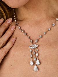 1qty NEW / Argent Rhodié Collier lame couteau sur argent rhodié serti de Burmalite™ taille marquise // RECO : 1622€