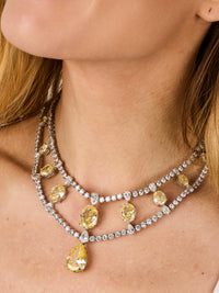 1qty NEW / Argent Rhodié Collier double rangs Burmalite jonquille taille ovale dégradée et taille poire sur argent rhodié // RECO : 2100€