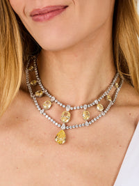 1qty NEW / Argent Rhodié Collier double rangs Burmalite jonquille taille ovale dégradée et taille poire sur argent rhodié // RECO : 2100€