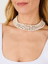 1qty NEW / Argent Collier ras de cou 4 rangs de perle d'eau douce 7 // RECO : 375€