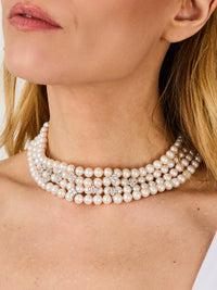 1qty NEW / Argent Collier ras de cou 4 rangs de perle d'eau douce 7 // RECO : 375€