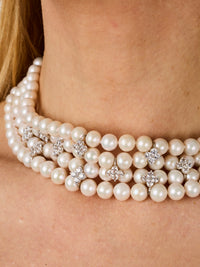 1qty NEW / Argent Collier ras de cou 4 rangs de perle d'eau douce 7 // RECO : 375€