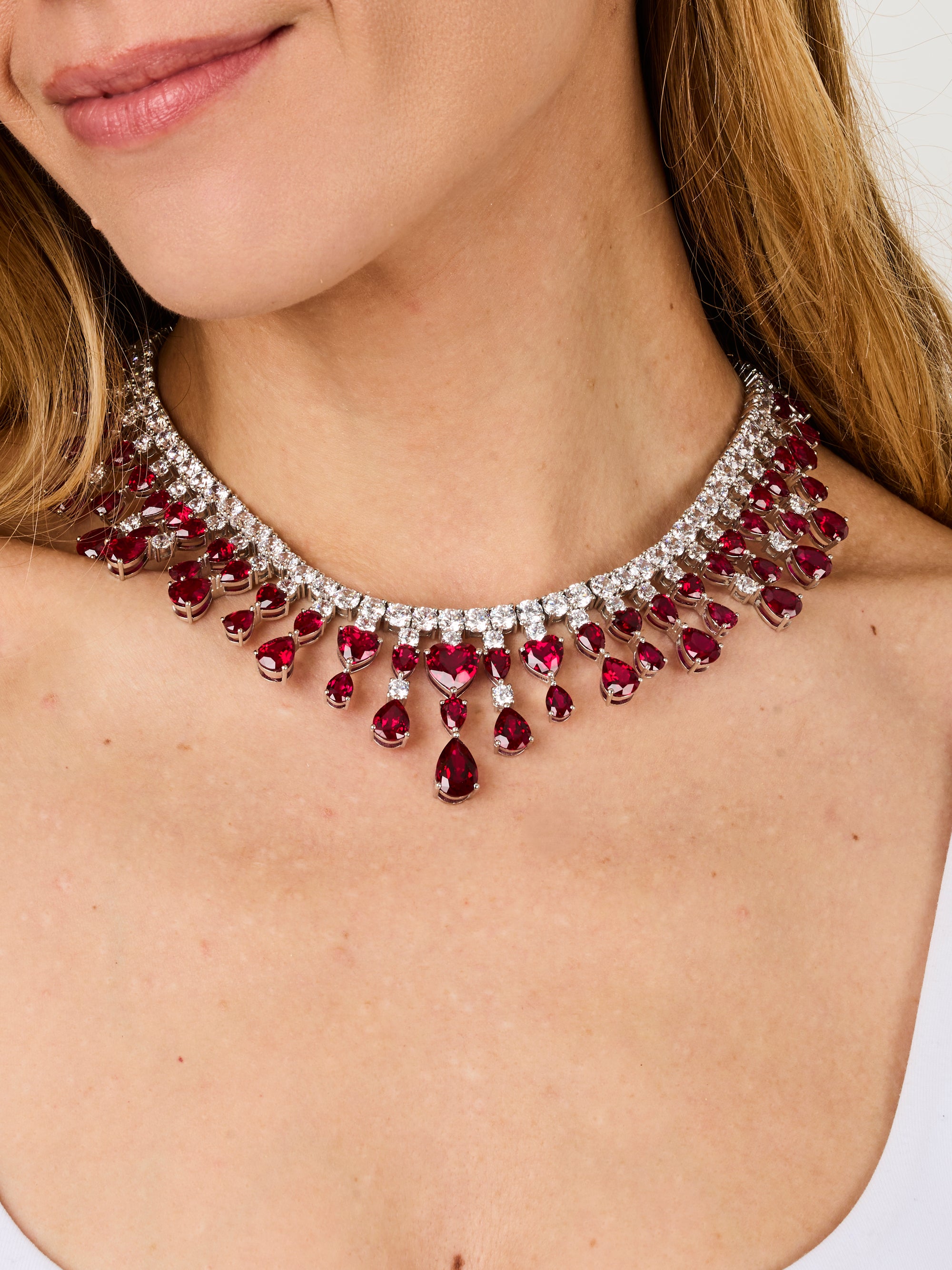 1qty NEW / Argent Rhodié Collier My Love Burmalite taille poire et cœur rouge rubis // RECO : 1965€