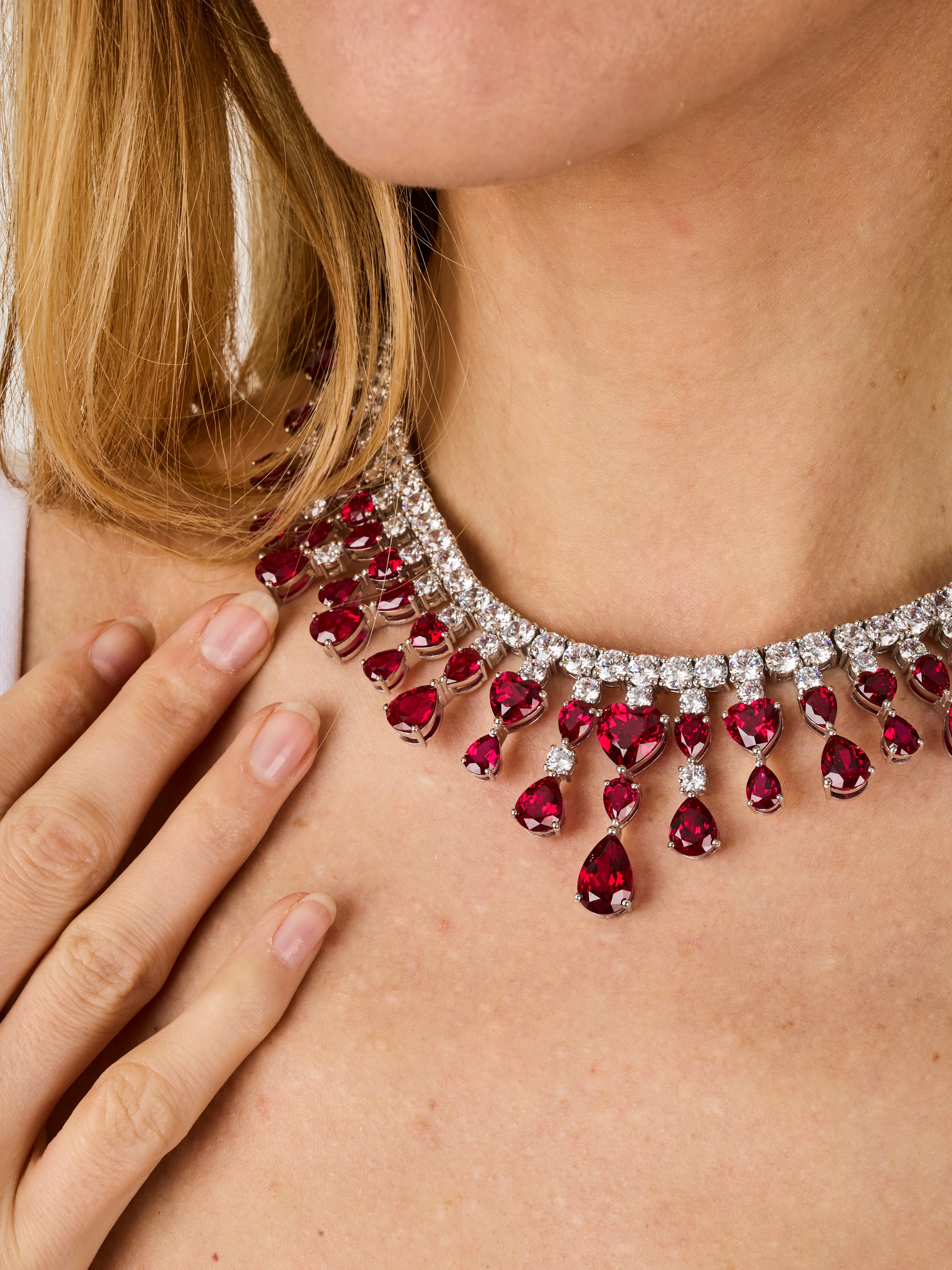 1qty NEW / Argent Rhodié Collier My Love Burmalite taille poire et cœur rouge rubis // RECO : 1965€