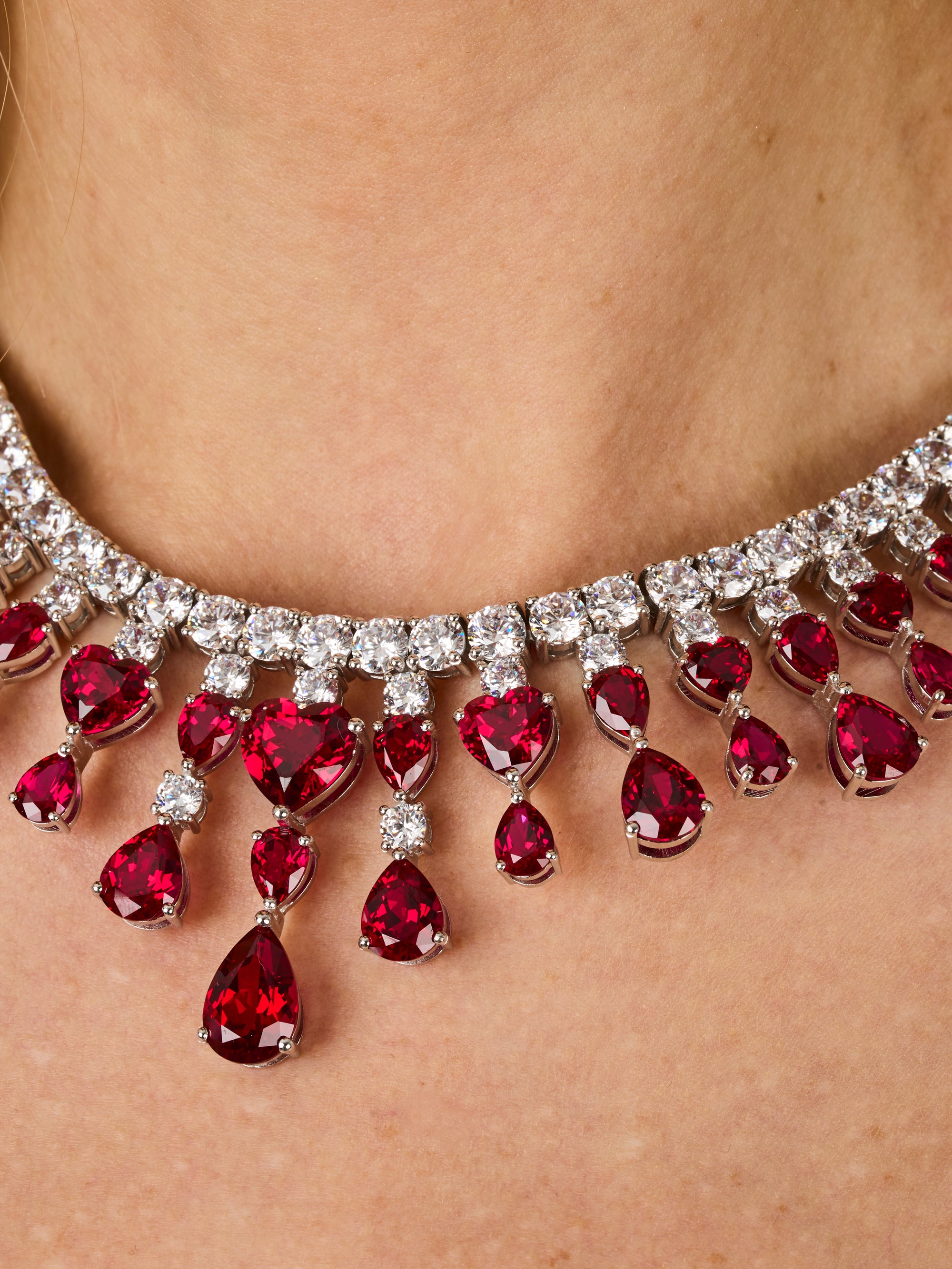1qty NEW / Argent Rhodié Collier My Love Burmalite taille poire et cœur rouge rubis // RECO : 1965€