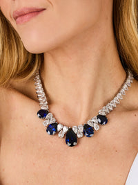 1qty NEW / Argent Rhodié Collier sur argent rhodié serti de burmalite™ taille poire bleu saphir et blanche // RECO : 2120€