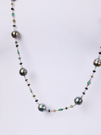 2qty DJV / QTY DISPO : 2-QTY VENDUES : 0-ST : 0% PRIX DJV : 995€ // Argent Sautoir 95cm perle tahiti tourmaline et Burmalite verte /// RECO : 945€