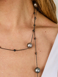 1qty NEW / Or noir 18 ct Sautoir or noirci 18 carat serti clos burmalite™ taille brillant noire // RECO : 2720€