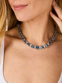 1qty NEW / Argent Rhodié Collier Burmalite taille baguette blanche et taille émeraude Burmalite couleur aigue-marine en argent rhodié // RECO : 2625€