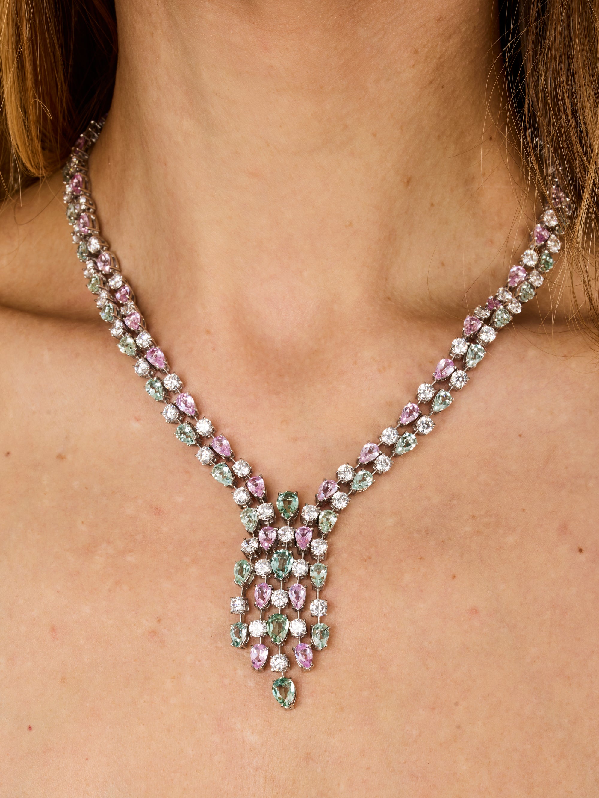 1qty NEW / Vermeil Collier cravate sur vermeil rose serti de burmalite™ taille poire // RECO : 1800€