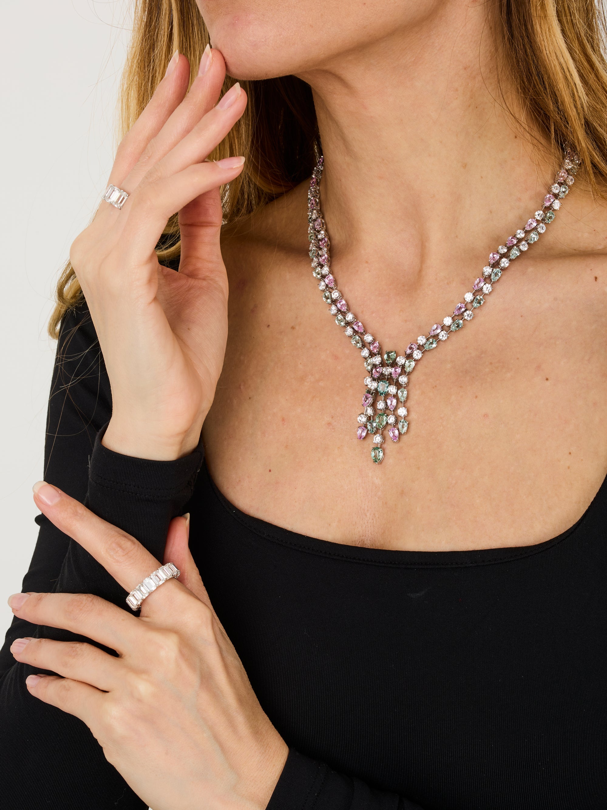 1qty NEW / Vermeil Collier cravate sur vermeil rose serti de burmalite™ taille poire // RECO : 1800€