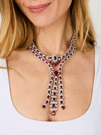 1qty NEW / Argent Rhodié Collier 3 rangs serti de Burmalite rouge rubis taille poire // RECO : 2250€