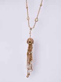 1qty NEW / Vermeil Sautoir 90cm vermeil rose serti de Burmalite blanche serti clos et pompom // RECO : 313€