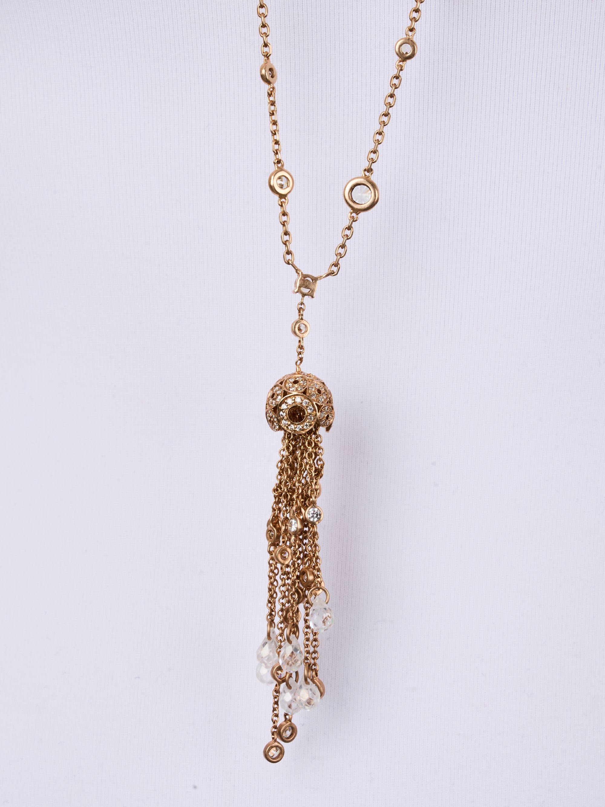 1qty NEW / Vermeil Sautoir 90cm vermeil rose serti de Burmalite blanche serti clos et pompom // RECO : 313€