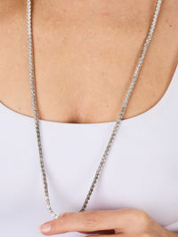 1qty NEW / Argent Rhodié Sautoir sur argent rhodié serti de burmalite™ taille asscher blanche Longueur 80cm // RECO : 1715€