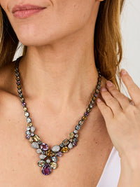 2qty NEW / Argent Collier multipastel sur argent noirci serti de lemon quartz 9 // RECO : 840€