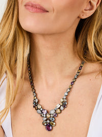 2qty NEW / Argent Collier multipastel sur argent noirci serti de lemon quartz 9 // RECO : 840€