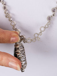 1qty NEW / Argent Rhodié Sautoir 80 cm serti de Burmalite blanche taille brillant // RECO : 1470€