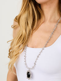 1qty NEW / Argent Rhodié Sautoir 80 cm serti de Burmalite blanche taille brillant // RECO : 1470€