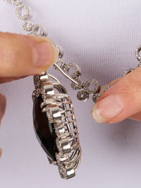 1qty NEW / Argent Rhodié Sautoir 80 cm serti de Burmalite blanche taille brillant // RECO : 1470€