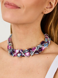 1qty NEW / Argent Rhodié Collier Ruban serti de Burmalite multipastel taille ovale // RECO : 5800€