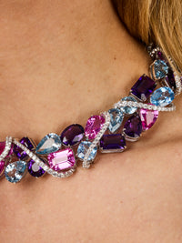 1qty NEW / Argent Rhodié Collier Ruban serti de Burmalite multipastel taille ovale // RECO : 5800€