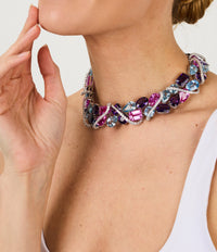 1qty NEW / Argent Rhodié Collier Ruban serti de Burmalite multipastel taille ovale // RECO : 5800€