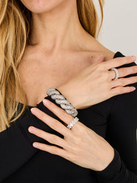 1qty NEW / Or blanc 18 ct Alliance en or blanc 18 carats sertie de diamants synthétiques taille ovale 8 // RECO : 6300€