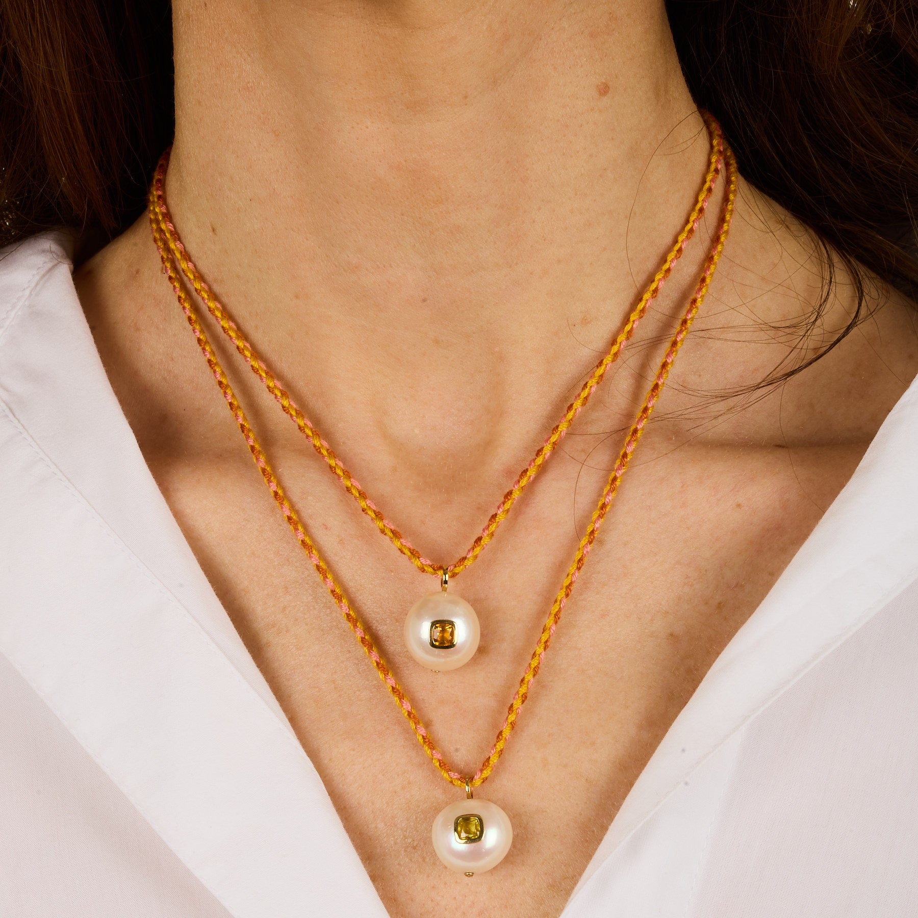 Yellow gold necklace - Pearl & yellow sapphire