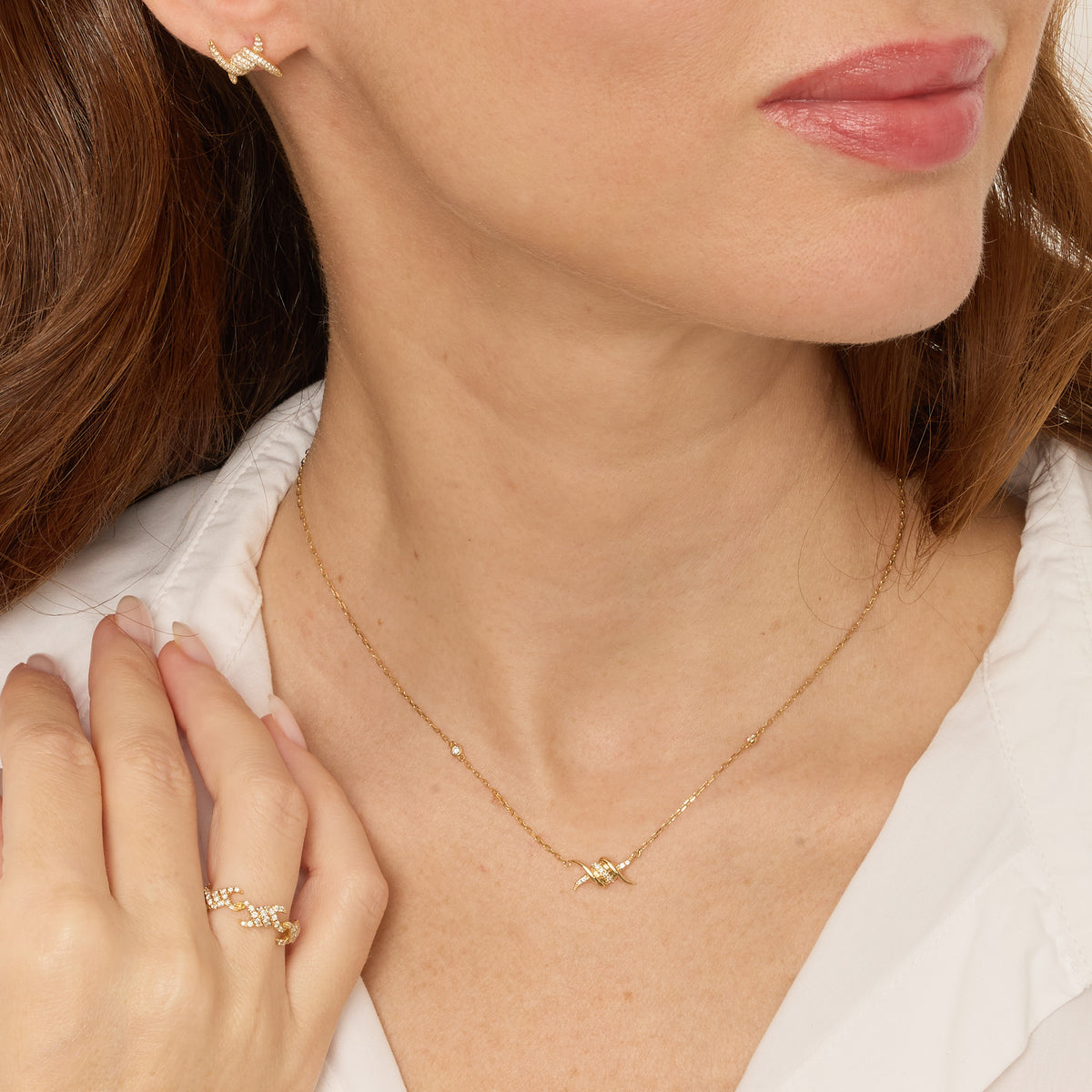 Puces d'oreilles Barbelé en Or jaune 18K serties de diamants - Jaune