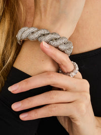 3qty NEW / Argent Rhodié Bracelet tressé en argent rhodié serti de Burmalite blanche // RECO : 450€