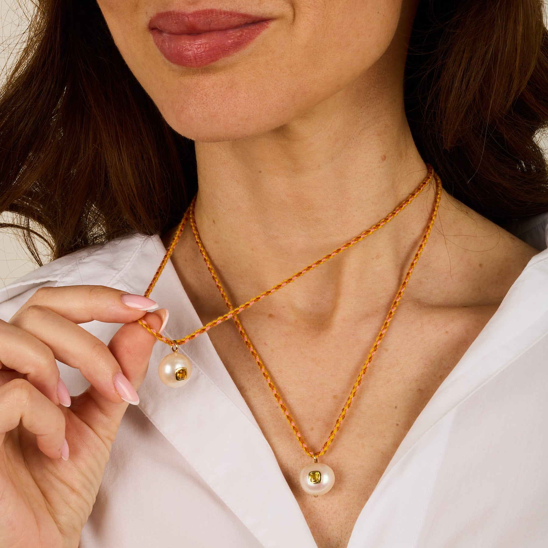 Yellow gold necklace - Pearl & yellow sapphire