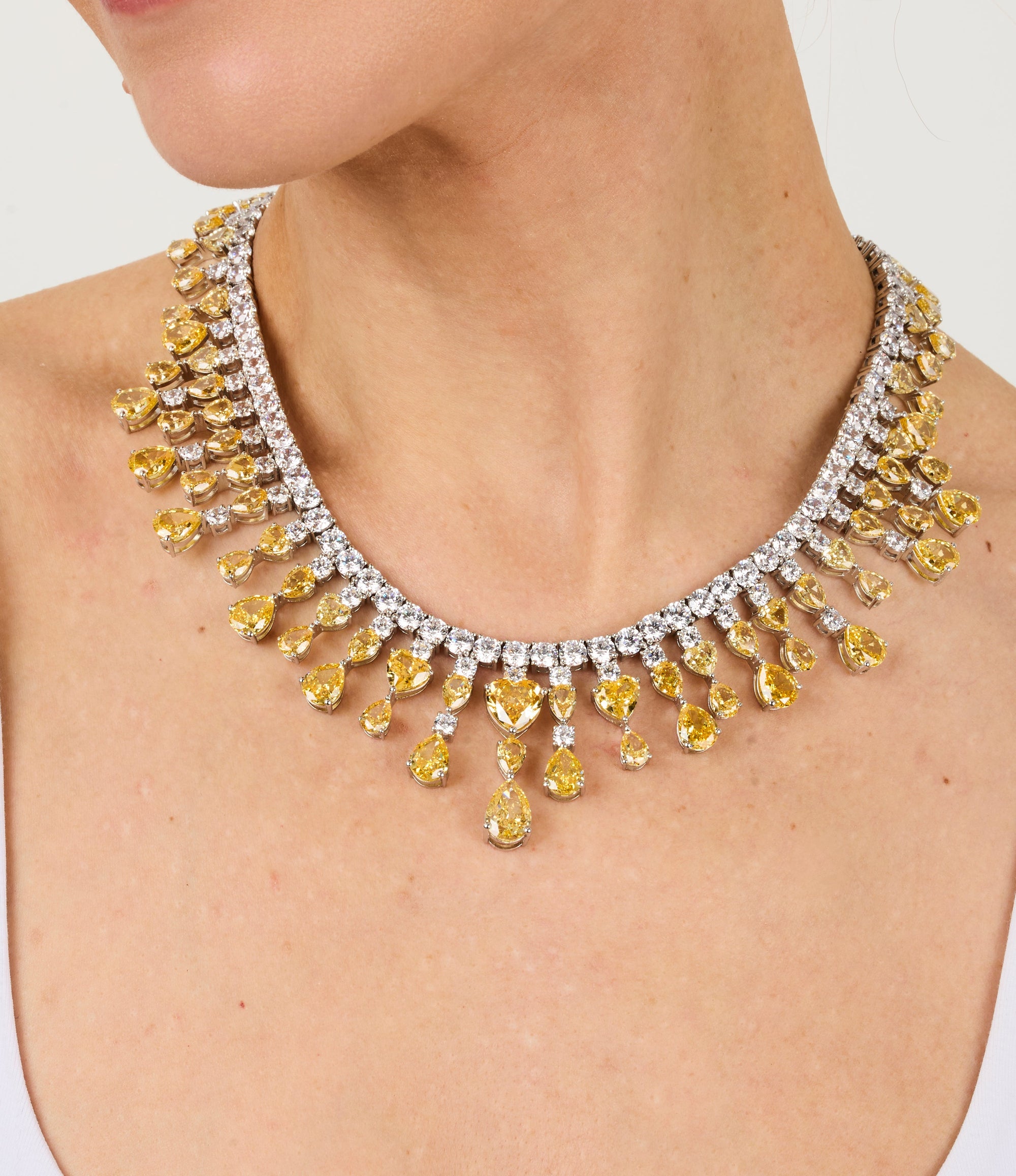 1qty NEW / Argent Rhodié Collier My Love Burmalite jonquille taille poire et cœur // RECO : 1738€