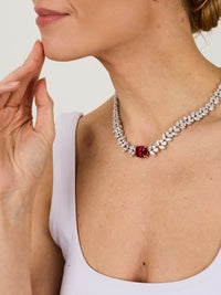 1qty NEW / Argent Rhodié Collier Burmalite rouge rubis taille ovale antique // RECO : 885€