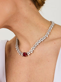 1qty NEW / Argent Rhodié Collier Burmalite rouge rubis taille ovale antique // RECO : 885€