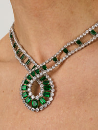 1qty NEW / Argent Collier croisé serti de Burmalite taille émeraude vert émeraude et blanche taille brillant // RECO : 1350€