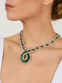 1qty NEW / Argent Collier croisé serti de Burmalite taille émeraude vert émeraude et blanche taille brillant // RECO : 1350€